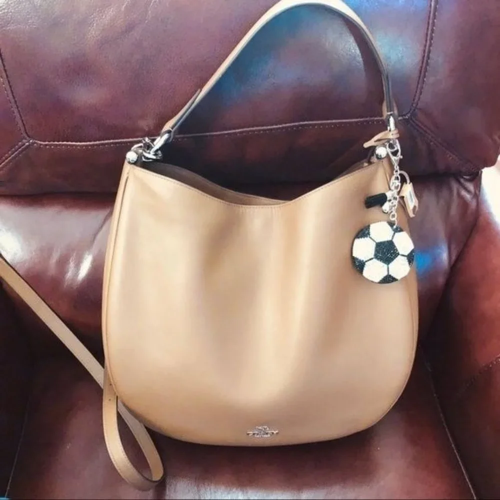 Puffed‎ Rhinestone Soccer Key Chain Purse Charm